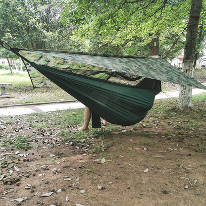 Two-person camping hammock tent with canopy