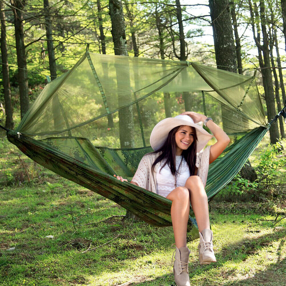 Two-person camping hammock tent with canopy
