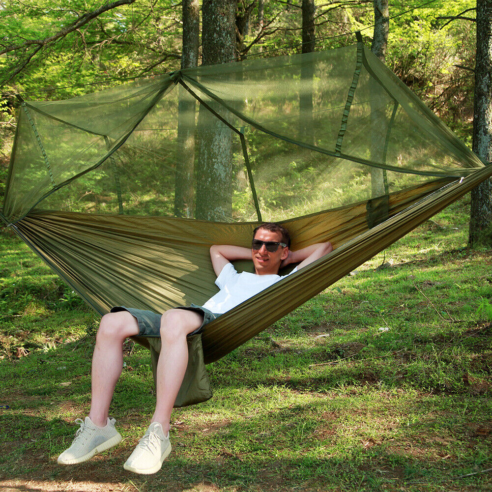 Two-person camping hammock tent with canopy