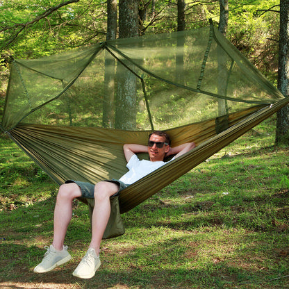 Two-person camping hammock tent with canopy