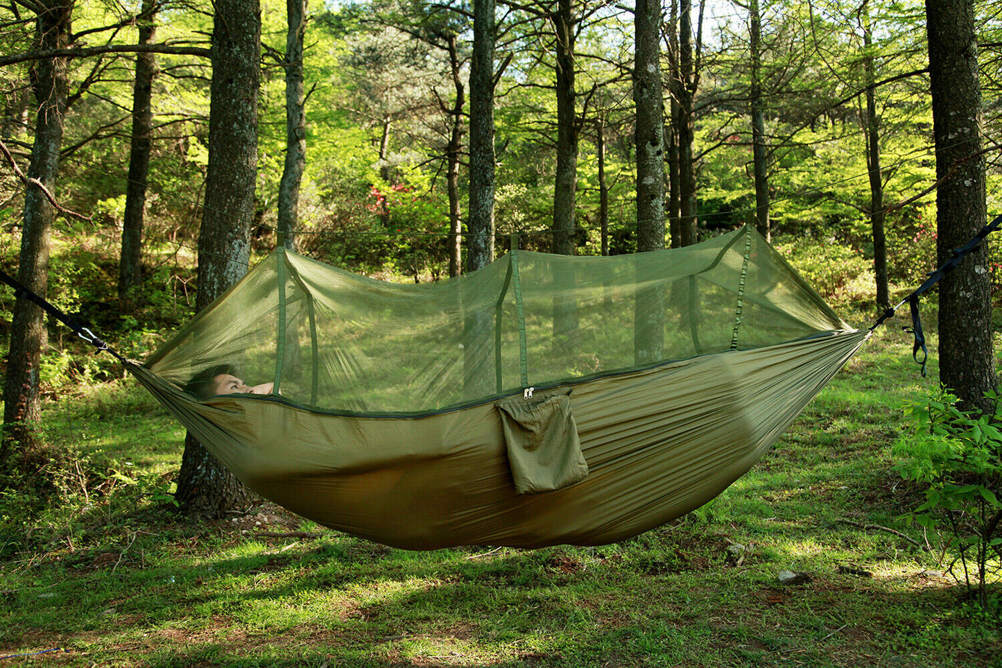 Two-person camping hammock tent with canopy